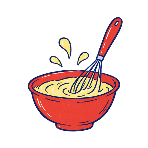 Hand-drawn bowl and whisk gently mixing