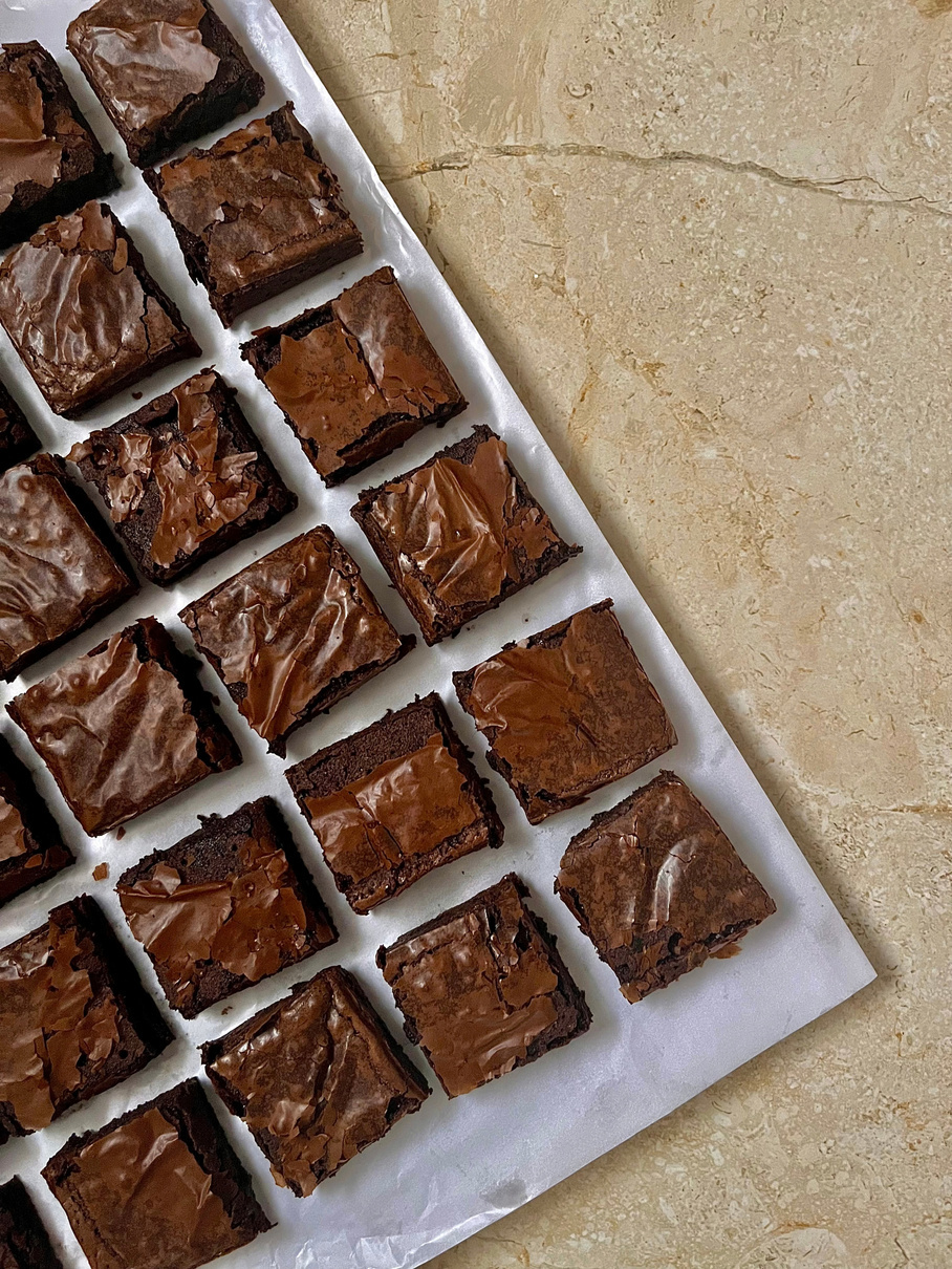 Priya’s brownies with shiny crinkle tops