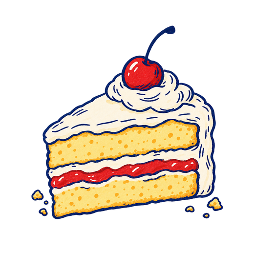 Hand-drawn cherry cake slice gently rocking